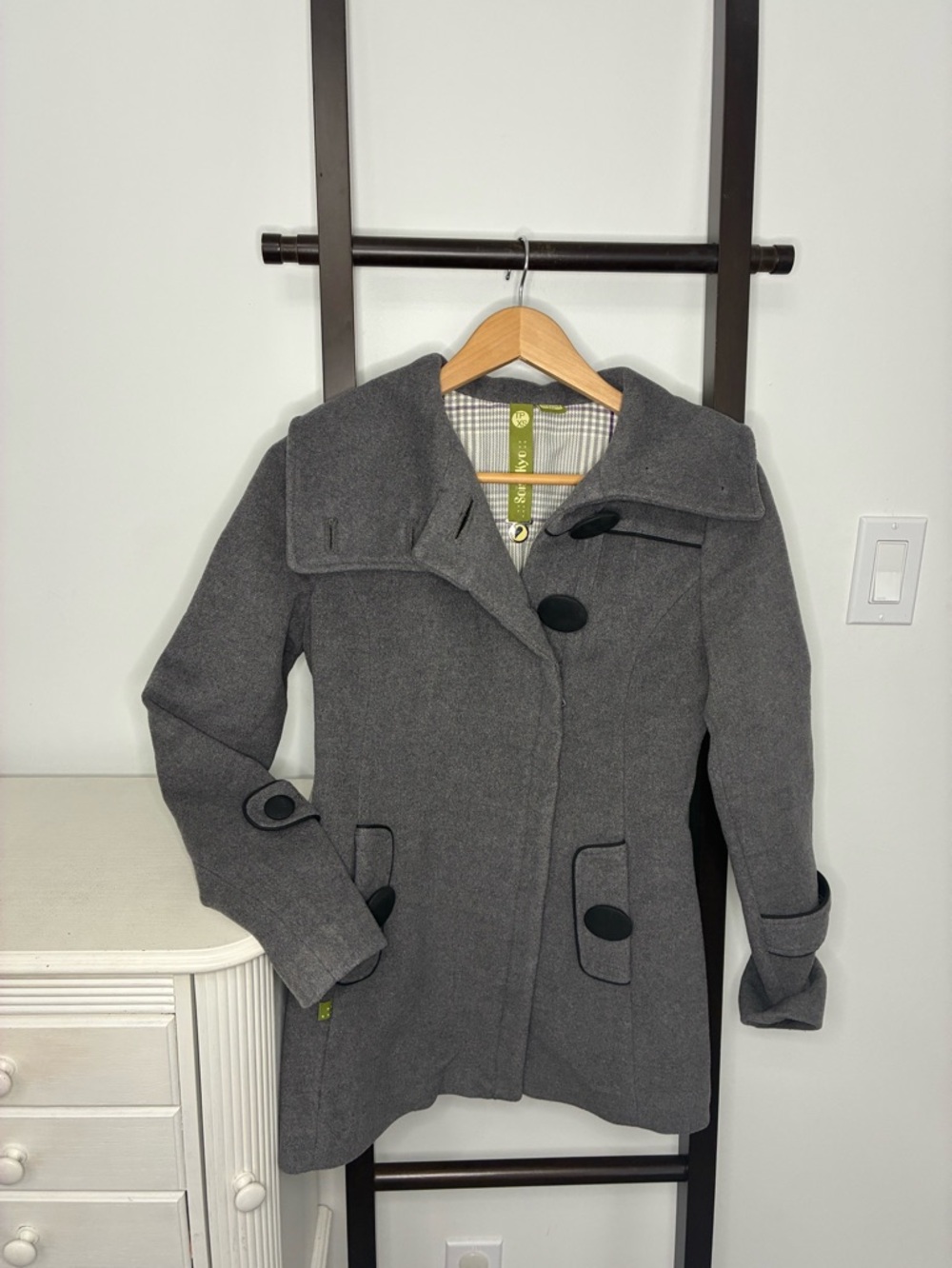 Soia & Kyo Gray High-Collar Wool blend Pea Coat Oversized Buttons | Size XS - Picture 2 of 13